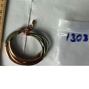 Gold Tone Multi Strand Layered Bracelet Green Cord